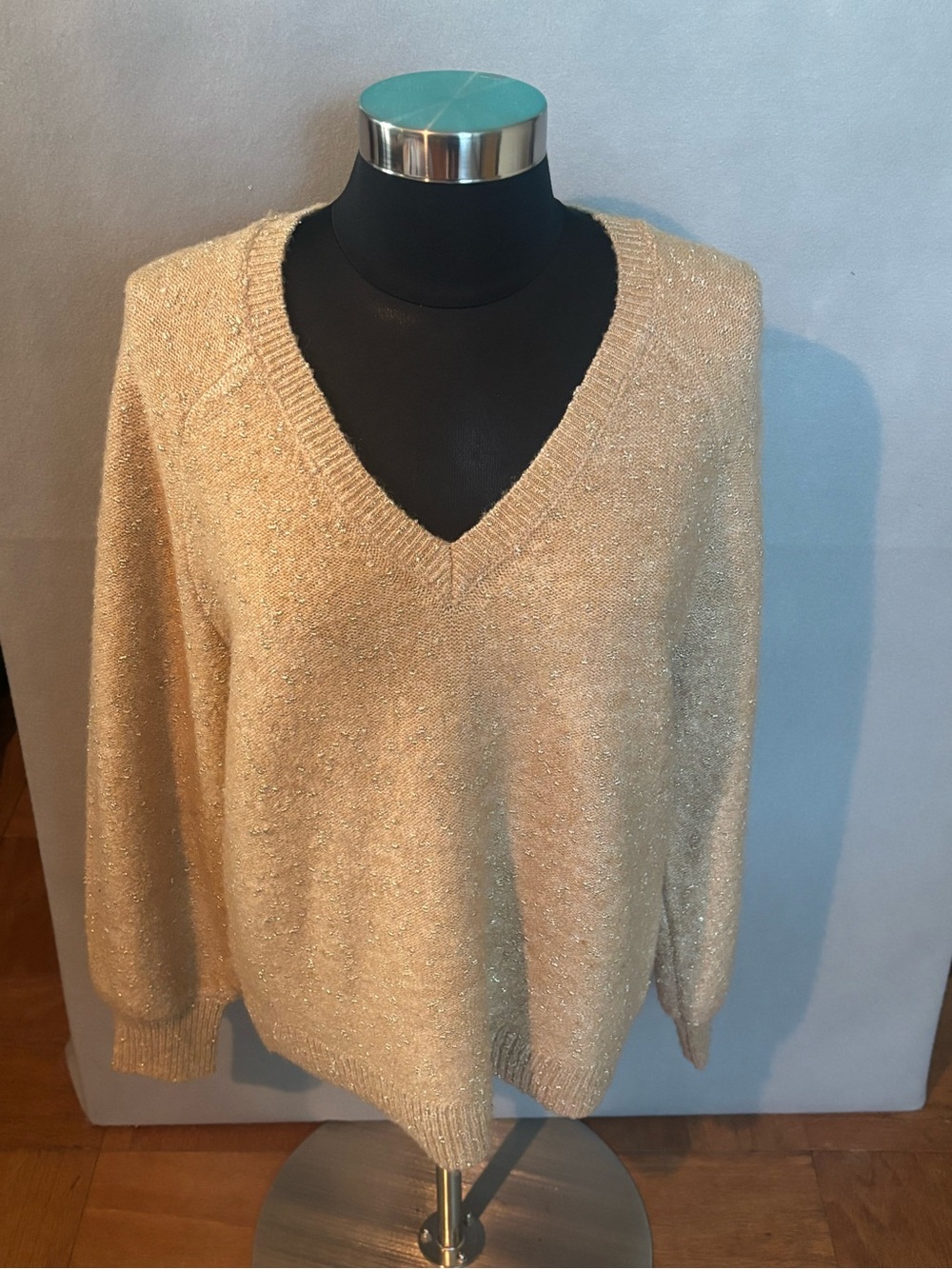 LOFT Sparkle Cream V-Neck Sweater